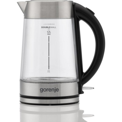 Електрочайник Gorenje 1.7л, 2,200 Вт, strix контроль, скло, нерж