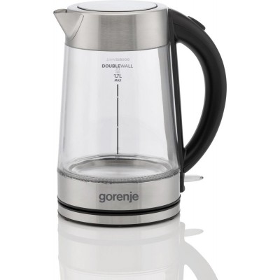 Електрочайник Gorenje 1.7л, 2,200 Вт, strix контроль, скло, нерж