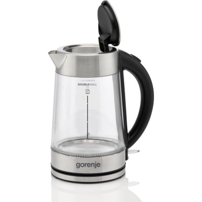 Електрочайник Gorenje 1.7л, 2,200 Вт, strix контроль, скло, нерж