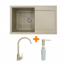 Набір кухонний Adamant Horizon, штучний камінь, прямокут., з крилом, 780х495х230мм, чаша - 1, врізна, Сахара + змішувач та дозатор