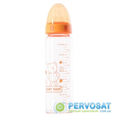 Бутылочка для кормления Baby Team стеклянная 250 мл 0+ оранжевая (1201_оранжевый)