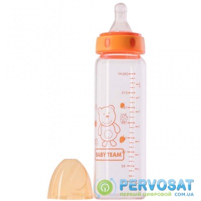 Бутылочка для кормления Baby Team стеклянная 250 мл 0+ оранжевая (1201_оранжевый)