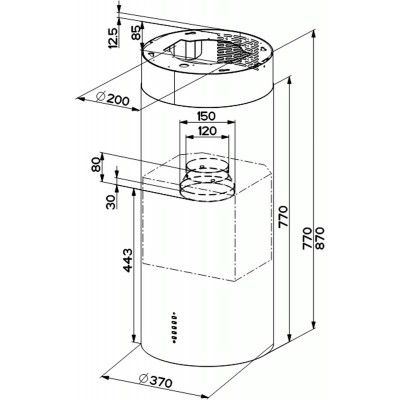 Витяжка Faber острівна, 37см, 1136м.куб/год, Cylindra Isola Evo Plus Bk Matt A37, чорний матовий