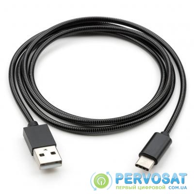 Дата кабель USB 2.0 AM to Type-C 1m stainless steel black Vinga (VCPDCTCSSJ1BK)