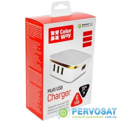 Зарядное устройство ColorWay 6USB (1QC3.0 + 5 AUTO ID) 7A (35W) white (CW-CHS019Q-WT)