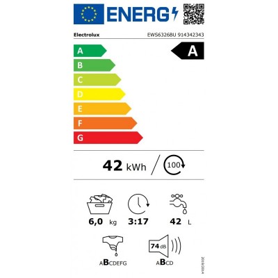Пральна машина Electrolux фронтальна, 6кг, 1200, A, 41см, дисплей, інвертор, білий