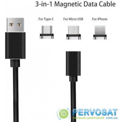 Дата кабель USB 2.0 AM to Lightning + Micro 5P + Type-C 1.0m Magneto lea XoKo (SC-360MGNT-BK)