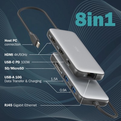 Док-станція DIGITUS USB-C > 2xHDMI/2xUSB-A/USB-C/SD/MicroSD/RJ54