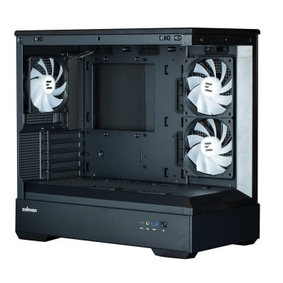 Корпус Zalman P30 black без БЖ, 1xUSB3.0, 1xUSB Type-C, 3x120мм ARGB, VGA 420мм, LCS ready, TG Front/Side Panel, mATX, чорний