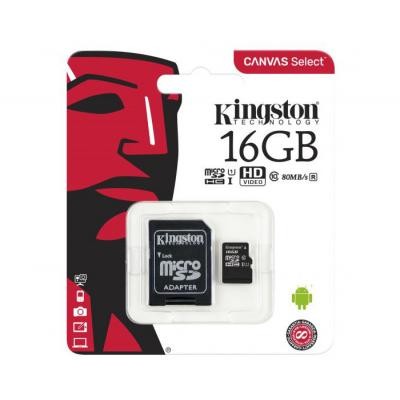 Карта памяти Kingston 16GB microSDHC Class 10 Canvas Select Plus 100R A1 (SDCS2/16GB)