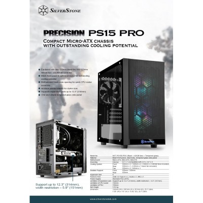 Корпус SilverStone PRECISION PS15B-PRO, MiniT,USB3.0Type-Ax2,3x120мм ARGB,скло(бічна панель),без БЖ,чорний
