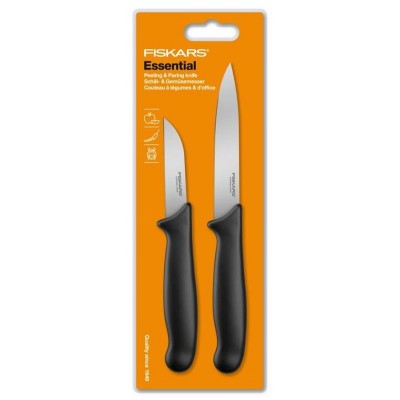 Набір ножів для чищення Fiskars Essential Small, 2шт, нержавіюча сталь, пластик, чорний