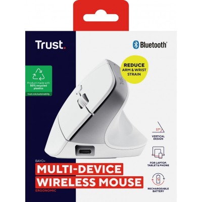 Миша Trust Bayo+ Multidevice Ergonomic, BT/WL/USB-A, біла