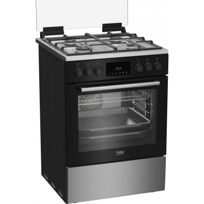 Плита Beko комбінована, 72л, 60x60см, дисплей, конвекція, чавун, чорний