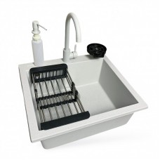 Набір кухонний Adamant Univer, штучний камінь, квадрат, без крила, 560х500х200мм, чаша - 1, врізна, Old stone + змішувач + дозатор + ополіскувач склянок + коландер
