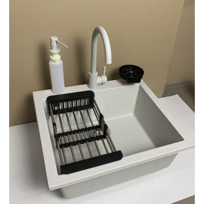 Набір кухонний Adamant Univer, штучний камінь, квадрат, без крила, 560х500х200мм, чаша - 1, врізна, Old stone + змішувач + дозатор + ополіскувач склянок + коландер