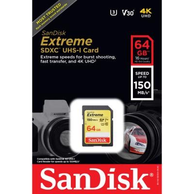 Карта памяти SANDISK 64GB SDXC class 10 UHS-I Extreme (SDSDXV6-064G-GNCIN)