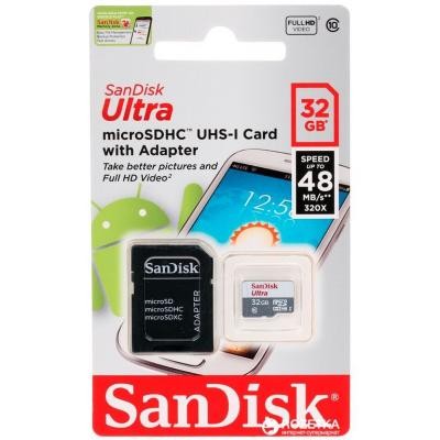 Карта памяти SANDISK 32GB Miсro-SDHC Class 10 UHS-I Ultra (SDSQUNS-032G-GN3MA)