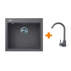 Набір кухонний Adamant Univer, штучний камінь, квадрат, без крила, 560х500х200мм, чаша - 1, врізна, сірий + змішувач Набір кухонний Adamant Univer, штучний камінь, квадрат, без крила, 560х500х200мм, чаша - 1, врізна, сірий + змішувач