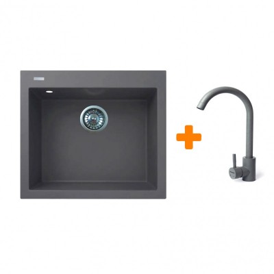 Набір кухонний Adamant Univer, штучний камінь, квадрат, без крила, 560х500х200мм, чаша - 1, врізна, сірий + змішувач