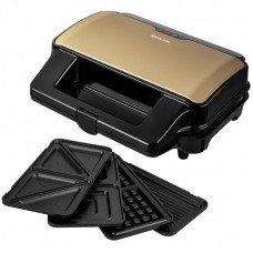 Мультимейкер Sencor, 900Вт, комплект-4 пластини, алюміній, корпус-нержав.сталь, пластик, чорний-шампань