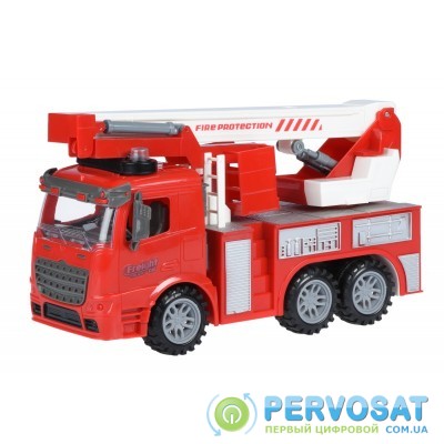 Same Toy Машинка инерционная Truck Пожарная машина с подъемным краном со светом и звуком