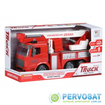 Same Toy Машинка инерционная Truck Пожарная машина с подъемным краном со светом и звуком