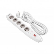 Мережевий фільтр 2E 5XSchuko із захистом від імпульсних стрибків напруги, 3G*1.5мм2, 5м, white