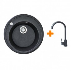 Набір кухонна Adamant Sun, штучний камінь, кругла, без крила, 510x200мм, чаша - 1, врізна, графіт + змішувач Набір кухонна Adamant Sun, штучний камінь, кругла, без крила, 510x200мм, чаша - 1, врізна, графіт + змішувач