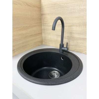 Набір кухонна Adamant Sun, штучний камінь, кругла, без крила, 510x200мм, чаша - 1, врізна, графіт + змішувач