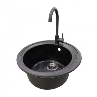 Набір кухонна Adamant Sun, штучний камінь, кругла, без крила, 510x200мм, чаша - 1, врізна, графіт + змішувач