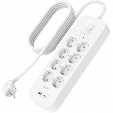 Подовжувач-фільтр мережевий Belkin 8хТип F, 3x1.5мм кв, 16А, USB-A/USB-C 18Вт, з захистом від перенапруги, 2м, білий Подовжувач-фільтр мережевий Belkin 8хТип F, 3x1.5мм кв, 16А, USB-A/USB-C 18Вт, з захистом від перенапруги, 2м, білий