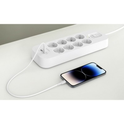 Подовжувач-фільтр мережевий Belkin 8хТип F, 3x1.5мм кв, 16А, USB-A/USB-C 18Вт, з захистом від перенапруги, 2м, білий Подовжувач-фільтр мережевий Belkin 8хТип F, 3x1.5мм кв, 16А, USB-A/USB-C 18Вт, з захистом від перенапруги, 2м, білий