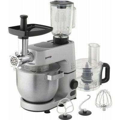 Кухонна машина Gorenje 1500Вт, дисплей, чаша-метал, корпус-метал+пластік, насадок-7, сріблястий