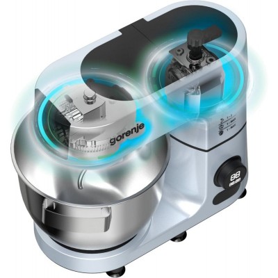 Кухонна машина Gorenje 1500Вт, дисплей, чаша-метал, корпус-метал+пластік, насадок-7, сріблястий