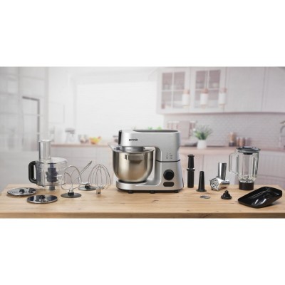 Кухонна машина Gorenje 1500Вт, дисплей, чаша-метал, корпус-метал+пластік, насадок-7, сріблястий