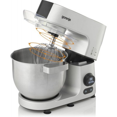 Кухонна машина Gorenje 1500Вт, дисплей, чаша-метал, корпус-метал+пластік, насадок-7, сріблястий