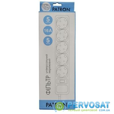 Сетевой фильтр питания PATRON 5.0 m, 3*1.5mm2 (SP-1655) 5 розеток BLACK (EXT-PN-SP-1655)