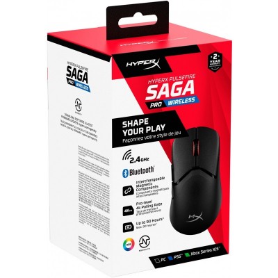 Миша HyperX Pulsefire SAGA PRO, RGB, USB-A/WL/BT, чорний