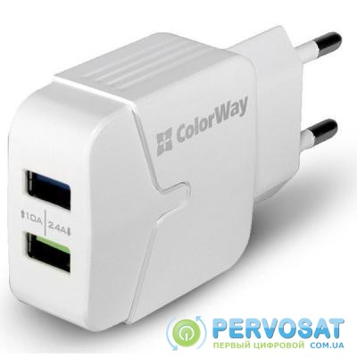 Зарядное устройство ColorWay 2USB 2.4A white (CW-CHS004-WT)