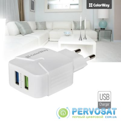 Зарядное устройство ColorWay 2USB 2.4A white (CW-CHS004-WT)