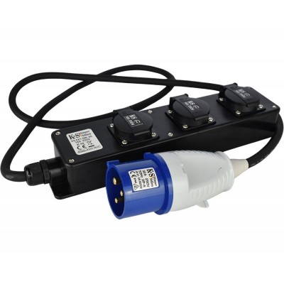 Подовжувач-адаптер мережевий Konner&Sohnen KS EX1.5M-3S, 1.5м, 3xТипF, 16A, чорний