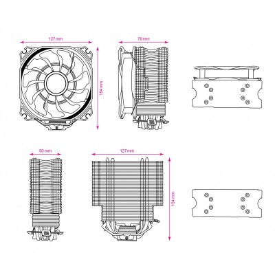 Процесорний кулер 2E GAMING AIR COOL (AC120D4) ARGB,775,115X,1366,2011,FM1,FM2,AM2,AM2+,AM3,AM3+,AM4,120мм,TDP 150W