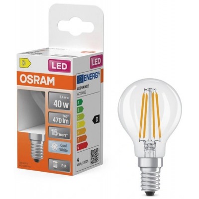 Лампа OSRAM LED E14 3.4Вт 4000K 470Лм P45 філаментна