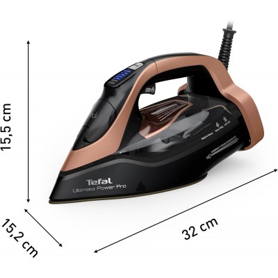 Праска Tefal Ultimate Power Pro, 3200Вт, 350мл, паровий удар -300гр, постійна пара - 85гр, керам. підошва, чорно-золотий