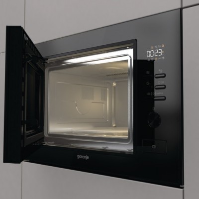 Мікрохвильова піч Gorenje вбудовувана, 25л, електр. управл., 900Вт, гриль, дисплей, чорний