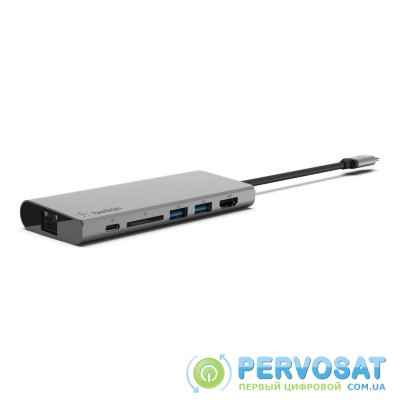 Belkin Travel Hub USB-C PD, USB-C, 2/USB 3.0, HDMI, Gigabit, space gray