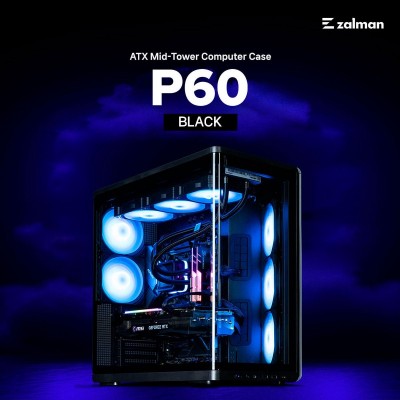 Корпус Zalman P60 без БЖ, 2xUSB3.0, 1x Type C, 3x120мм ARGB Reverse, 2x120мм ARGB, VGA 435мм, LCS ready, Curved Tempered Glass, Dual Chamber, ATX, чорний Корпус Zalman P60 без БЖ, 2xUSB3.0, 1x Type C, 3x120мм ARGB Reverse, 2x120мм ARGB, VGA 435мм, LCS ready, Curved Tempered Glass, Dual Chamber, ATX, чорний