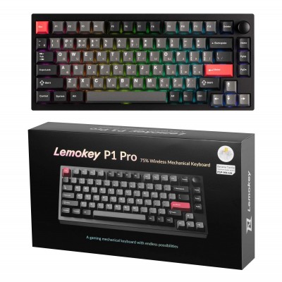 Клавіатура механічна Lemokey  P1 Pro 84Key, Keychron Super Banana, WL/BT/USB-A, QMK/VIA, Hot-Swap, EN/UKR, RGB,  Knob, Carbon Black