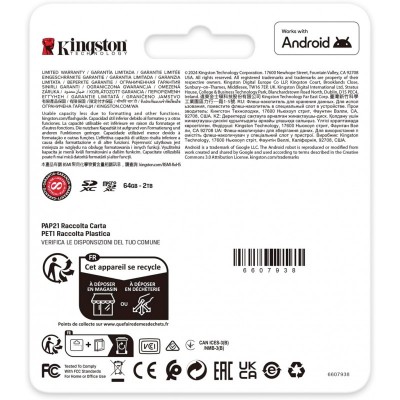 Карта пам'яті Kingston microSD  512GB C10 UHS-I U3 A2 V30 R200/W160MB/s